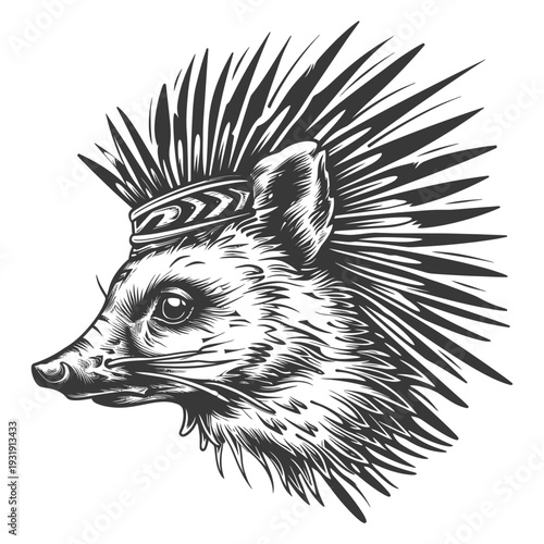 Spiky-Haired Fox Head in Profile