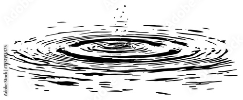 Detailed ink drawing of concentric water ripples on a calm surface