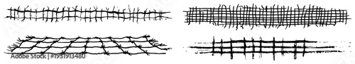 Collection of four hand drawn cross hatched mesh textures in ink style