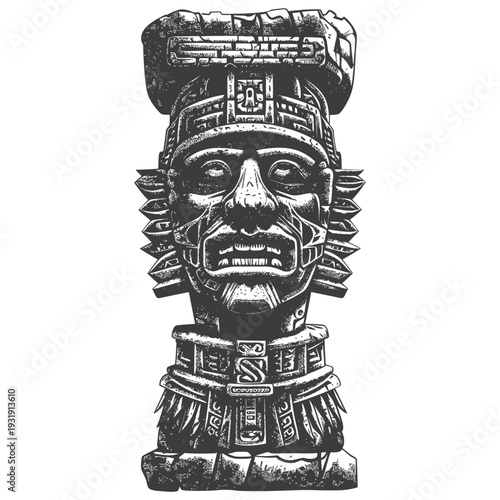 Stone Carving of an Ancient Mayan Deity with Intricate Details