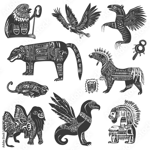 Stylized Animalistic Creatures with Geometric Patterns