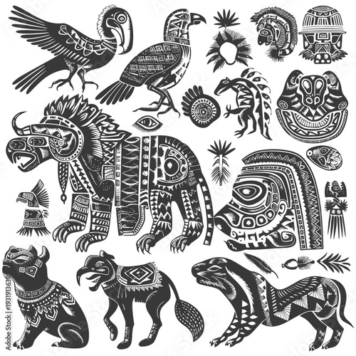 Stylized Animal Illustrations with Geometric Patterns