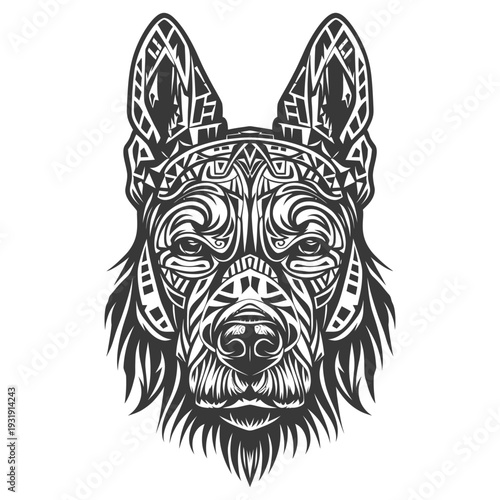 Stylized Tribal German Shepherd Dog Head Illustration
