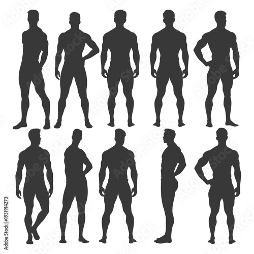 Ten Muscular Male Silhouettes in Various Poses