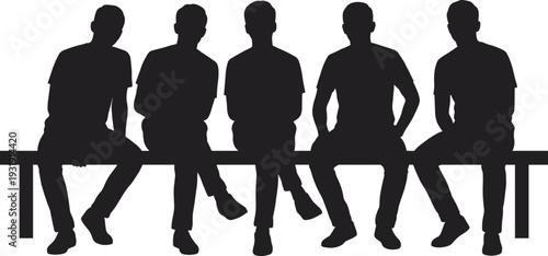 People sitting on bench silhouettes set showing different seated poses isolated for social, lifestyle and human figure design