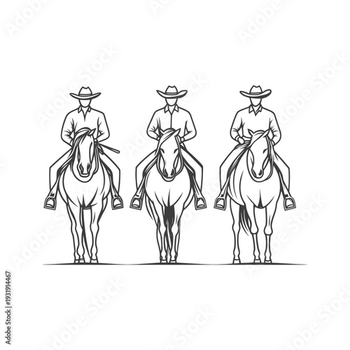 Three Cowboys Riding Horses in a Row