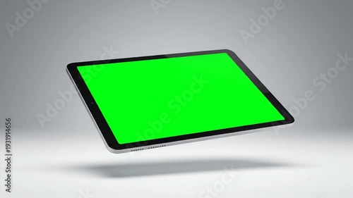 High Definition VIDEO of Handheld Tablet with Green Screen Floating in Air Close-Up View