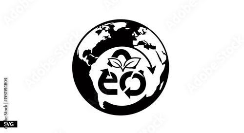 Recycle Symbol with Earth and Leaves Icon, Eco-friendly Concept