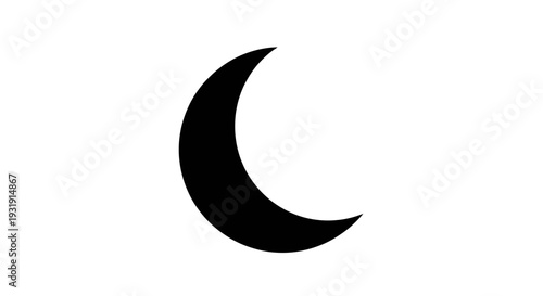 Simple Black Crescent Moon Icon on White Background