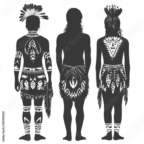 Three Native American Men in Traditional Dress and Headdresses