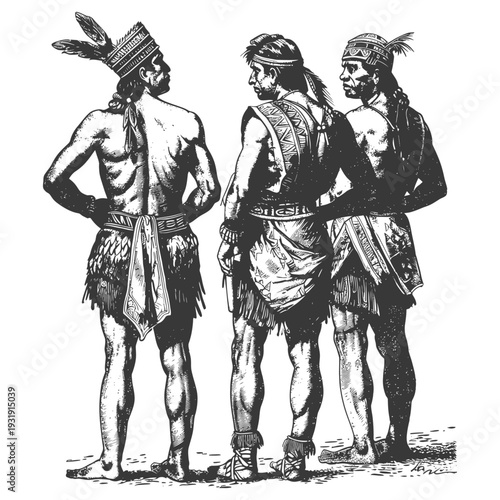 Three Native American Warriors in Traditional Attire