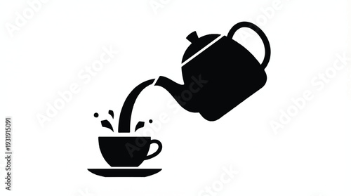 Vector illustration of a watering can with green tea served in a cup and teapot set on a table