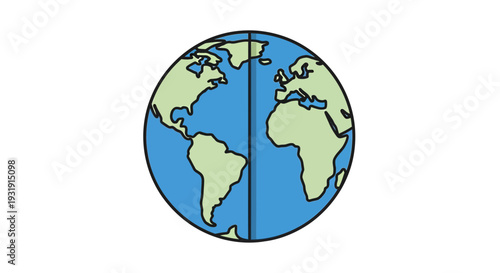 Stylized Earth Globe with Vertical Axis Line