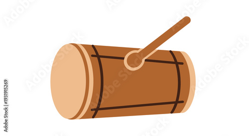 Traditional Wooden Drum with Beater, Percussion Instrument