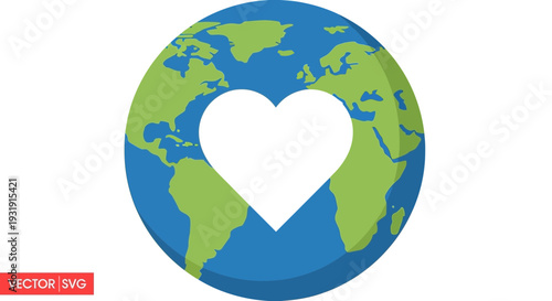 World Earth Heart Icon - Love Planet, Global Care, Conservation Concept