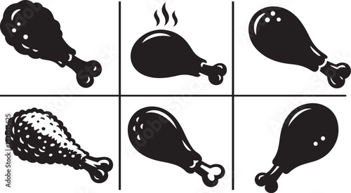 Chicken and fried chicken legs food icon set. Tasty meal symbols in vector EPS format.