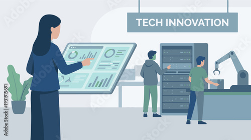 Tech innovation team analyzing data and managing IT infrastructure