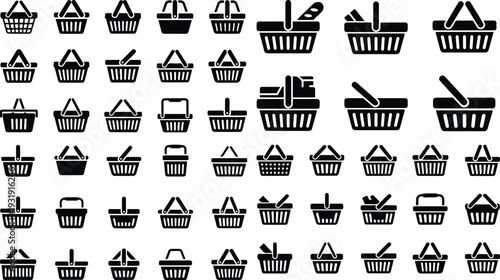 Shopping Basket Collection Silhouette Icon Set Market Basket Typography Silhouette Icon Pack