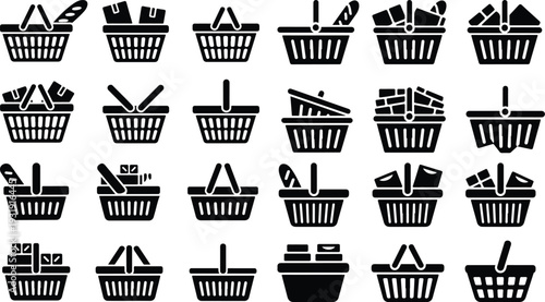 Shopping Basket Collection Silhouette Icon Set Market Basket Typography Silhouette Icon Pack