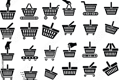 Shopping Basket Collection Silhouette Icon Set Market Basket Typography Silhouette Icon Pack