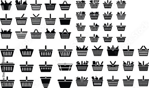 Shopping Basket Collection Silhouette Icon Set Market Basket Typography Silhouette Icon Pack