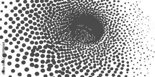 Abstract black and white halftone dotted tunnel and 3d vortex optical illusion op art vector illustration
