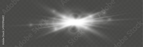 Natural star bursting sunlight, isolated on a white background with rainbow rings. Soft glow with subtle rays. PNG vector light effect.