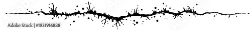 Gothic horizontal decorative divider with ink splashes and organic branch details