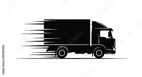 Black silhouette of a speeding delivery truck