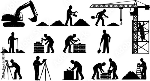 Construction workers vector silhouettes