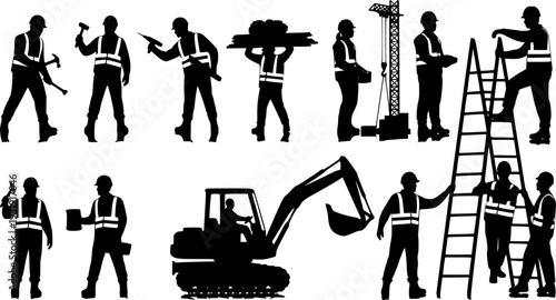 Construction workers vector silhouettes