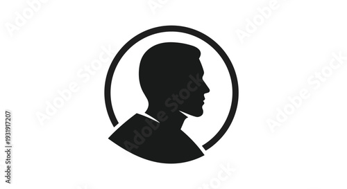 Black silhouette of a mans head in profile inside a circle