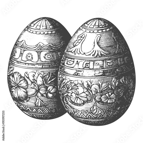 Two Ornate Easter Eggs with Floral Designs