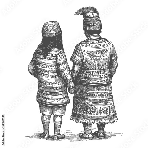 Two People in Traditional Andean Clothing, Hand in Hand