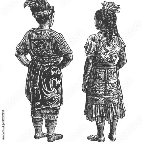 Two People in Traditional Mayan Clothing, Back View