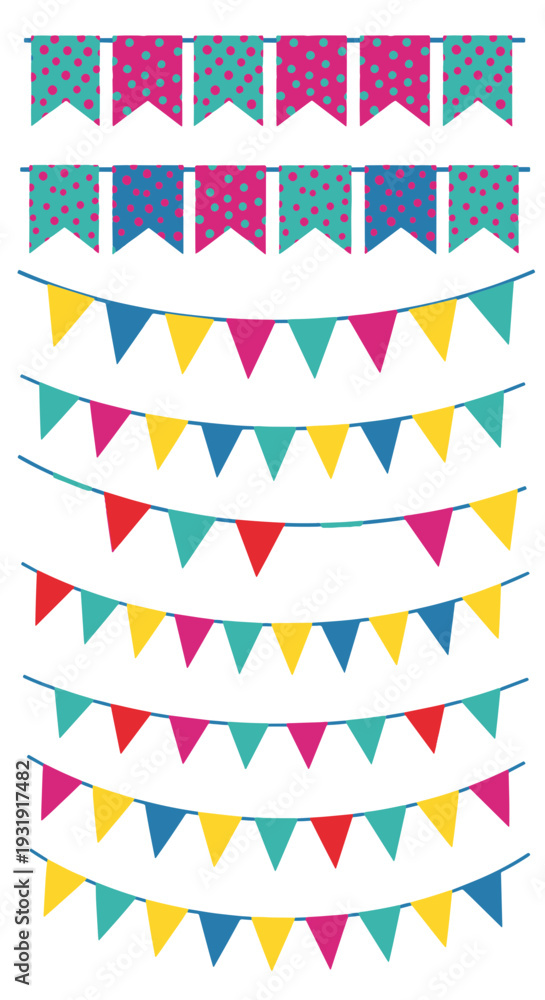 Obraz premium Colorful Festive Party Flags and Playful Polka Dot Banner Decorations Strung Across for Celebrations