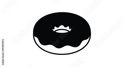 Simple black donut with white icing a striking silhouette high quality