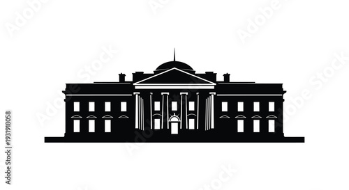 Striking black silhouette of a classical building resembling the white house silhouette