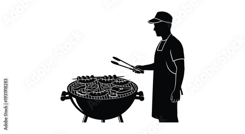 Man grilling food outdoors a striking black silhouette high quality professional