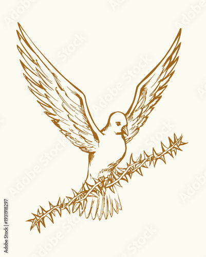 Vector drawing. Big thorn branch