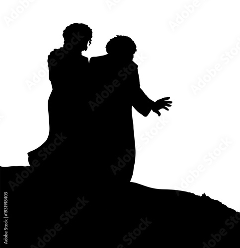 Vector drawing. Young girl helps a blind man