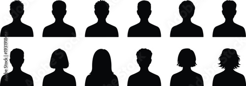 Avatar profile silhouettes collection, male and female head icons isolated on white background user default picture set