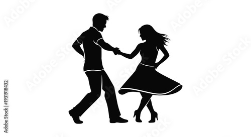 Couple dancing closely embracing a romantic pose in stark contrast silhouette