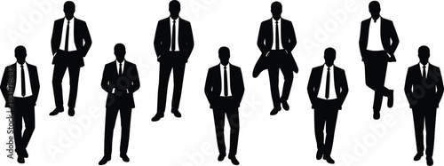 Business men silhouettes collection, professional corporate male executives standing in confident poses isolated on white background leadership concept