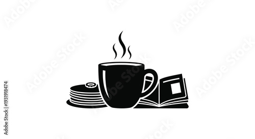 Coffee books and relaxation a peaceful morning scene silhouette high quality