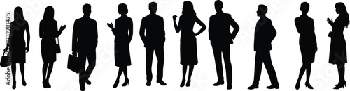 Business people silhouettes collection, professional men and women standing in different poses isolated on white background corporate team concept