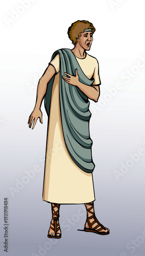 Vector drawing. Amazed man in ancient dress