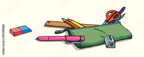 Vector school still life. A stack of pens