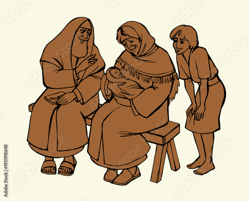 Vector drawing. Mother and father with a baby