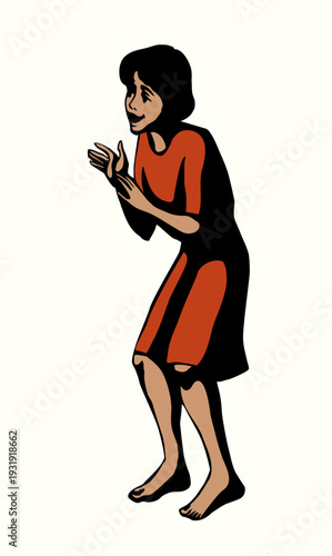 Vector drawing. Young girl playing